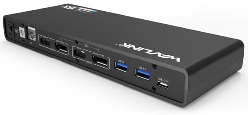 WAVLINK Estación de Acoplamiento Displaylink USB-C Universal con 2 Puertos HDMI y DP, Gigabit Ethernet, 6 Puertos USB 3.0, Audio, micrófono, Compatible con Mac OS y Windows