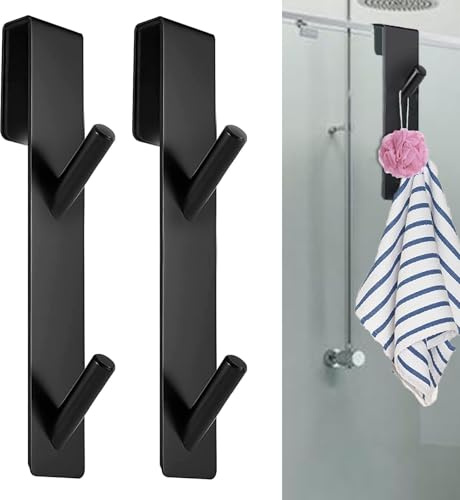 Doppelhaken Handtuchhalter Duschwand 2 Stück 17,8cm Schwarz Glasduschhaken | Doppelhaken für Glasduschwände im Badezimmer, zum Aufhängen von Handtüchern, Badschwämmen und Pyjamas aller Art