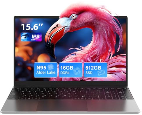 SADSYMB 15,6-tums bärbar dator, 16 GB RAM 512 GB SSD N95 processor (upp till 3,4 GHz), Windows 11 bärbar dator med mus ingår, 1 920 x 1 080 IPS, 2,4/5,0G wifi, BT5.0, USB 3.0 × 2