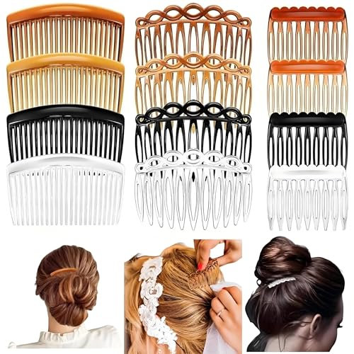 12 Pezzi Pettinini Fermacapelli,Pettine per Capelli Accessori per Capelli Fini Donne, 4 Colori Diversi e 3 Stili Differenti Laterali in Plastica Pettine, Francese Fermagli