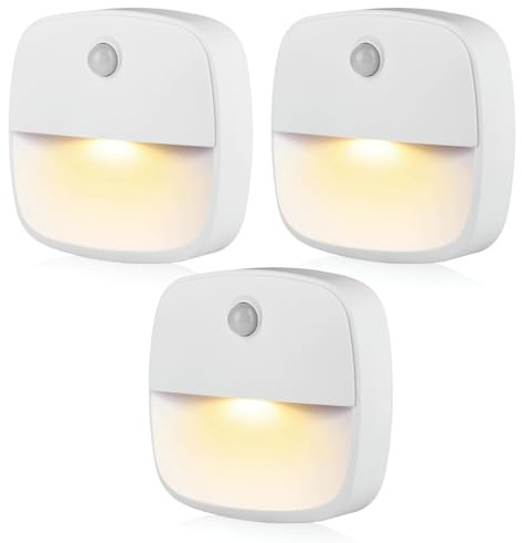 GEU 3 Pack Motion Sensor Night Light Stair Lights Motion Sensor Warm White | Indoor Stick On Night Lights LED Movement Sensor Light for Walls Bedroom Cupboard Bathroom Kitchen Hallway, Battery Operated