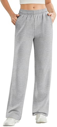 PINSPARK Joggingbyxor, dam, sportbyxor, breda ben, träningsbyxor, hög midja, långa, säckiga fritidsbyxor med elastiskt midjeband, ventilerande, yoga, fitness, sweatpants, LJUSGRÅ, M