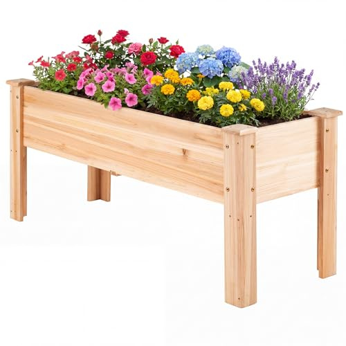 TANGZON Wooden Raised Garden Bed, Elevated Vertical Planter with Drainage Holes, Outdoor Rectangular Plants Herbs Vegetables Flowers Grow Box for Patio Yard Balcony (Natural, 119 x 45 x 51cm)