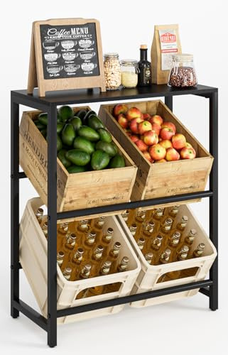 Apetaccat Getränkekistenregal für 6 Kisten mit Ablage – Robustes Metall Getränkeregal, großer Kistenständer für Bier, Wasser und Getränke, platzsparend & freistehend, Schwarz, für Wohnzimmer, Küche