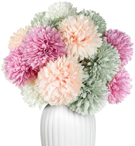 embermomo 24 Stück runde Chrysanthemen kunstblumen wie echt Romantisch und elegant seidenblumen wie echt,künstliche Blumen Biegsame Stiele, Artificial Flowers Vier Farbkombinationen