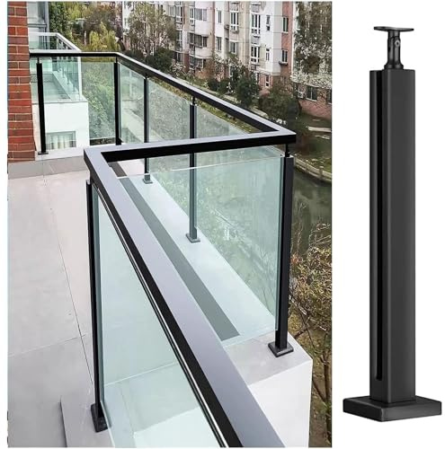 Balustrade de balcon en verre noir – Kit carré en acier inoxydable pour balustrades extérieures, idéal pour les balcons, terrasses, escaliers, supports de panneaux de verre de 0,9 cm et 1,27 cm