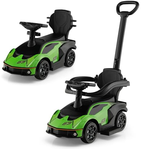 COSTWAY Rutschauto Lamborghini, Rutschfahrzeug mit Schiebstange & Stauraum, Schiebeauto mit Lenkrad & Hupe & Motorsound, 3-in-1 Rutscher Auto für Kinder ab 1 Jahr (Grün)