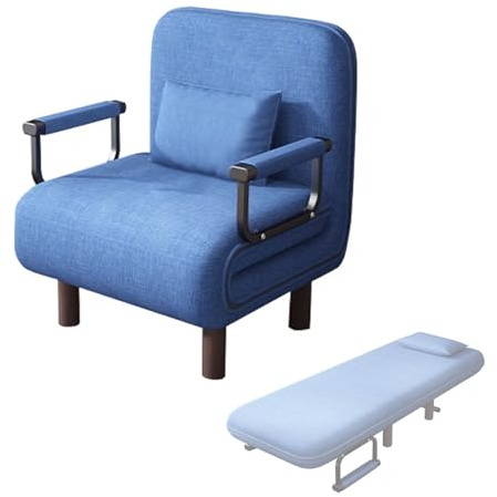 Sessel Mit Schlaffunktion Sofabett Schlafsessel Schlafsofa 3in1 Mit Armlehne Verstellbare Rückenlehne Mit Kissen und Klappbaren Stützbeinen 60 X 68 X 85 cm(Blue)