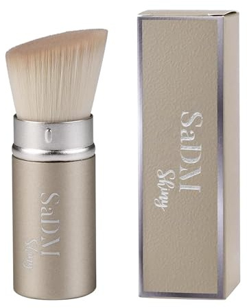 Kabuki Foundation Makeup Brush, White, Synthetic Hair, Professional Facial Brush with Retractable Handle, Portable Design