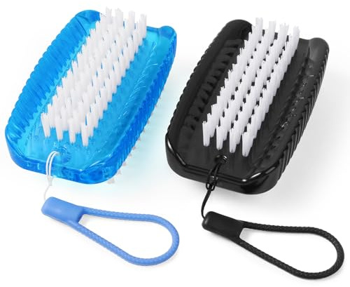 Nagelborste för rengöring av fingernails, Larbois 2-pack dubbelsidig extra bred fingernagelborste för rengöring av styva borst, nagelskrubbborste, mekaniker, handskrubbborste med hängande rep