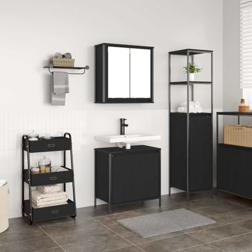 Bucmath Set di mobili da bagno in legno di quercia, 60 cm di larghezza, con mobiletto lavandino e armadietto, per bagno moderno, durevole