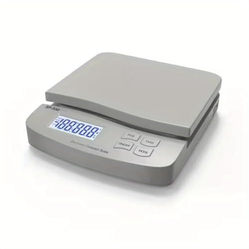 Muuookka Balance Numérique LCD Rétroéclairée 30kg/1g, Balance Électronique de Table, Système de Pesée pour Colis et Lettres, Petite, Grise.