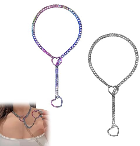 2 Pieces Love Shackles Choker Necklace – Adjustable Gothic Punk Heart Necklace – Slip Necklace for Women and Men – Chic Necklace for Birthday, Festival of Statement Fashion Accessory