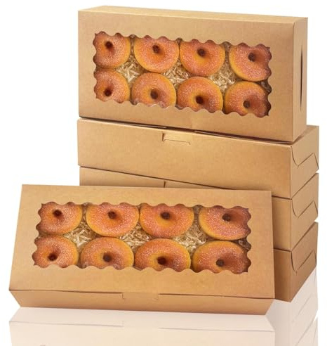 24Pcs Keksdose mit Fenster, 32cm x 14cm x 6,5cm Kraftpapier Gebäckkarton Keksschachtel mit Sichtfenster - Gebäck Macaron Bäckerei Box für Verpackung, Cupcake Muffin Transportbox & Pralinen Verpackung