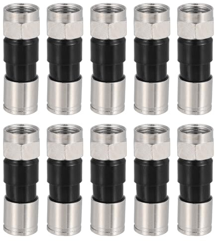 sourcing map 10 Pcs F Type Coaxial Cable Compression Connectors, 75 Ohm Copper RG59 Coaxial Male Connector with Water Tight O Ring for Cable TV Antennas Routers Modems Satellite TV, Black