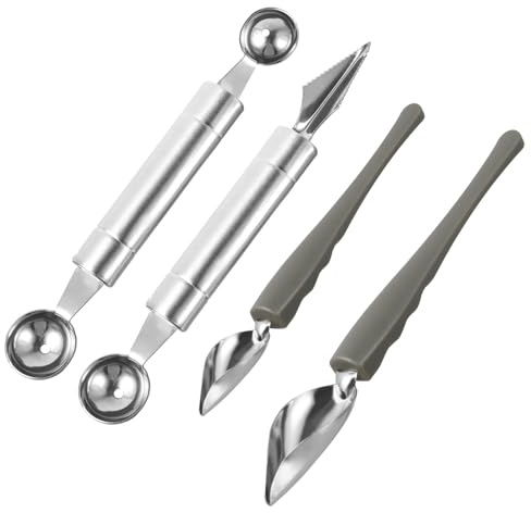 HOMSFOU Set 4 Cucchiai per Decorazione Dolci in Acciaio Inossidabile, Cucchiaio per Salsa Grande e Piccolo Impugnatura Curva, Strumenti per Piatto di Salsa per Catering e Buffet