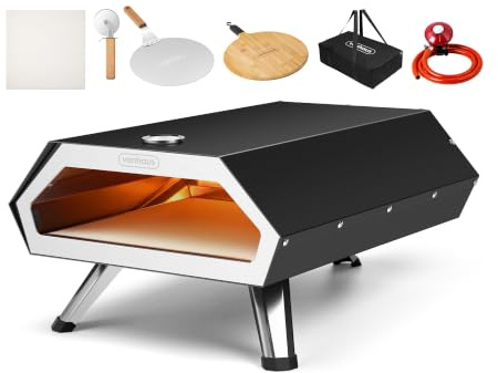 VonHaus Gas Pizza Oven Outdoor – For Tabletop with Accessories, Chopping Board, Peel, Cutter, Hose/Regulator, Carry Bag Included – For up to 12” Pizzas – Can Also Smoke Meat, Fish & Vegetables