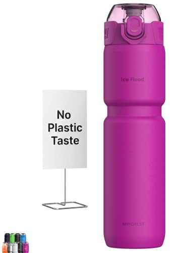 MYFOREST 700ml isolerad cykelvattenflaska, luktfri innerflaska i kirurgiskt stål, starkare grepp för tuffa stigar, snabböppnande munstycke/sugrör 2-i-1, smutslock (Magenta)