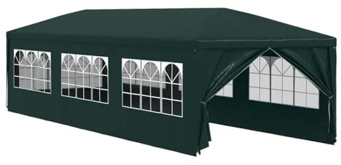 Kaloriko Tente de réception Vert 3 x 9 m, Barnum avec Toit en PE, Structure Acier, Panneaux latéraux à fenêtres, Assemblage Facile pour Jardin, terrasse, Patio et ombrage extérieur