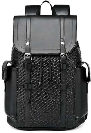 16 tums bärbar dator PU läder ryggsäck Vintage Casual Daypack Convertible Carryall väska,Black