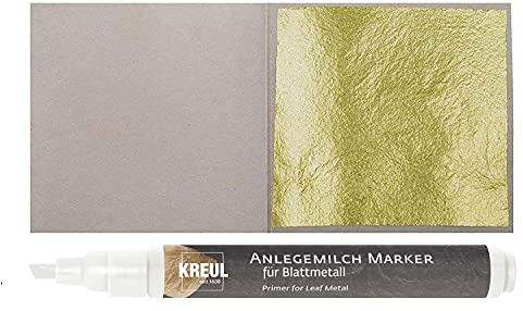 10 Blatt Echtes Essbares Blattgold 23,75 Karat Echt Gold Leaf 38 mm x 38 mm Goldpapier Speisen Essen Essbar Küche Gourmet Torten Deko Vergolden Basteln + 1 x KREUL Marker Anlegemilch Kleber im Stift