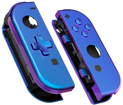 eXtremeRate NS Joycon Hülle & Buttons, DIY-Ersatz Gehäuse D-Pad Ver. Case Grips & Knöpfe Skin Shell Ersatzteil für Nintendo Switch/Switch OLED Joycon Controller-Lila Blau [KEIN Joy Con]