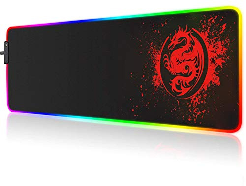 Large Anime Dragon Keyboard Mat - 15 Light Modes, High Performance, Extended Mouse Pad & Keyboard Mat Combined - Gaming Mat 31.5 X 12in (Red)