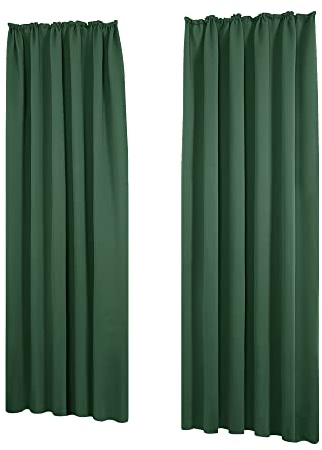 Deconovo Gardinen Blickdicht Kräuselband Sichtschutz Thermovorhang Waldgrün | 2er Set, H 245 x B 140 cm, Thermogardinen Hitzeschutz, Schlafzimmer, Wärmehaltung, Sonnenschutz, Wohnzimmer Deko, Schienensys