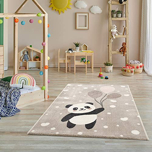 Jimri Teppich Kinderzimmer - Teppiche für Kinderzimmer, Kinderteppich, Kinderteppich Mädchen, Bär, Panda (Creme-Beige, Größe 120x170 cm)