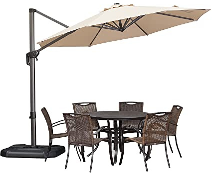 PURPLE LEAF Sonnenschirm 300 cm Rund Alu 360° Drehbar mit Kreuzfuß, Beige | Ampelschirm Flexibles Neigen & Drehen, Rundum-Sonnenschutz, mit Kurbel & Fußpedal, Mühelose Bedienung, Wetterfestes Tuch