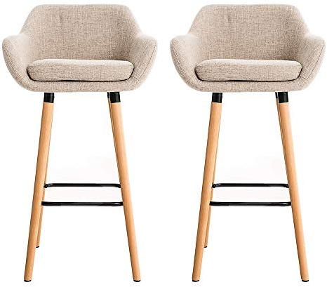 MUBAI Barhocker, 2 Stück, Klassisch, Leinen, Beige, 64 cm, 55 * 45 * 104cm, Eiche, Holzbeinen, Armlehnen, Rückenlehne, 14 kg, max. 110 kg, L-Förmig, Barstuhl