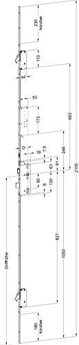 Winkhaus Automatikverriegelung T-AV3-F2060/55 92/10 M2 Dorn 55, DIN links, M2 mit 2 Schwenkriegeln, 20 mm Flachstulp MC silber, Achtung funktioniert nicht ohne entsprechenden Magneten !