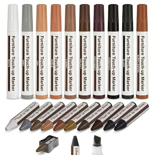 Laminate Floor Repair Kit Furniture Markers Touch Up, Lifreer 21 Pcs Wood Filler Floor Scratch Repair Kits, Wood Markers and Wax Sticks