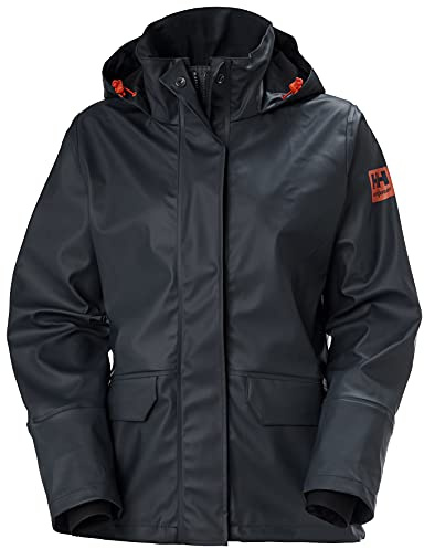 Helly Hansen Women's Luna/Gale Rain Jacket - Waterproof Windbreaker - Neoprene Cuffs & Pockets - Adjustable Packable Hood, 590 Navy - L