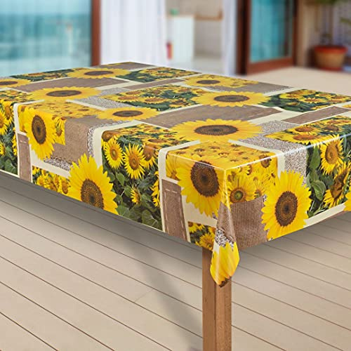 laro Wachstuch-Tischdecke Abwaschbar Garten-Tischdecke Wachstischdecke PVC Plastik-Tischdecken Eckig Meterware Wasserabweisend Abwischbar |43|, Muster:Sonnen Blumen, Größe:110x160 cm