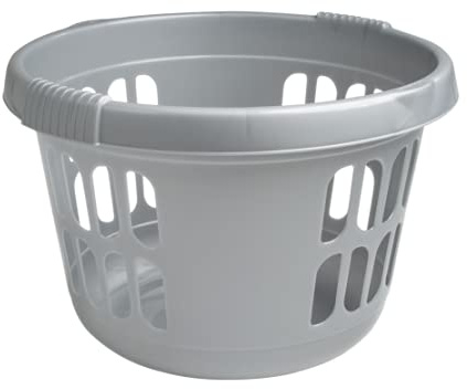 High Grade 50 Ltr Round Plastic Laundry & Toy Storage Basket Bin Washing Clothes/Linen (Silver)
