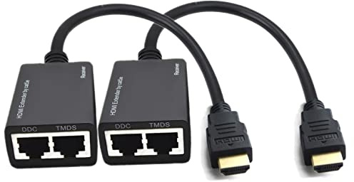 Lot de 2 rallonges HDMI sur Cat5e/6, répartiteur Ethernet RJ45 vers HDMI 2 ports réseau, prend en charge 1080p jusqu'à 30 m, vidéo et audio pour HDTV HDPC PS4 STB
