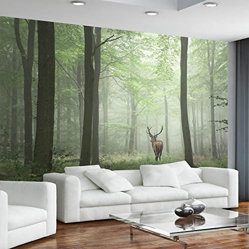 YABAOST Papier Peint Photo 3D Optique 200X100Cm Trompe L Oeil | Déco Mural Tableaux Muraux Photo Plantes Arbres Wapiti Mural Décor Motif Poster Géant Stickers Muraux Optique Fond Effet