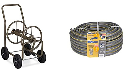 Relaxdays Chariot pour tuyau XL, Tambour mobile métallique, 2 connexions de 3/4 de pces, tuyau de 60 m, enroulable, brun & Hozelock 116252 Tuyau 50 m diam 19 mm Tricoflex Ultramax