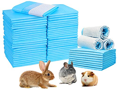 Amakunft Rabbit Pee Pads, Pet Toilet/ Potty Training Pads, Super Absorbent Guinea Pig Disposable Diaper for Hedgehog, Hamster, Chinchilla, Cat, Reptile and Other Small Animal (Blue, 50pcs-18x13)
