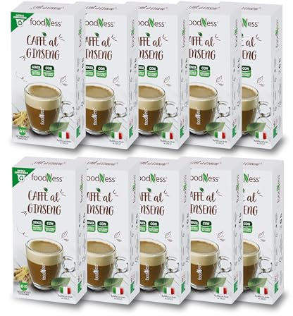 Foodness - 10 Box da 10 Capsule di Ginseng, Capsule Compatibili con Sistema Nespresso, Solubile per Caffè con Estratto di Ginseng, Senza Glutine, Additivi, Lattosio e Zuccheri Aggiunti