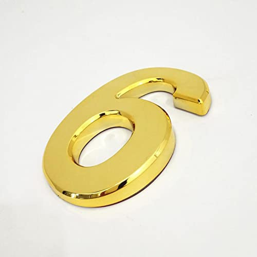Números Placa Casa Autoadhesivos 3D 0-9 10cm Dorado Galvanoplastia Placas Puerta Modernas Número Dirección Hotel Dígito Adhesivos Pared Letrero, para Exterior Interior Apartamento Buzones Correo (6)