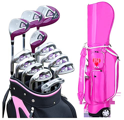 Set di Mazze da Golf per Mano Sinistra da Donna, Mazze da Golf Complete per Donne, Albero in Acciaio al Carbonio Grafite con Borsa per Ruote (13 Pezzi)