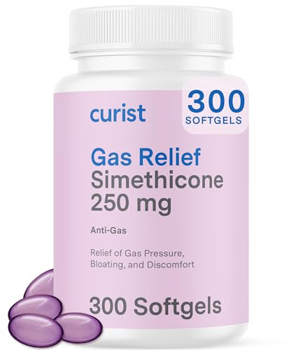 Curist Gas Relief Simethicone 250 mg Softgels (300 Count) - Digestive Relief, Bloating Relief & Anti Flatulence Gas Pills for Adults aids Gas and Bloating Relief (300 Soft gels)