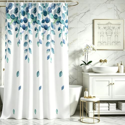 Lerores Duschvorhang 240x200 cm Blätter Pflanze Beschwerter Saum Antischimmel Textil,Wasserabweisend, Waschbar Polyester Stoff Badevorhänge für Badezimmer,Badewanne mit 14 Duschvorhangringe
