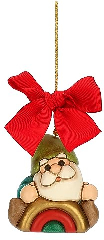 THUN, Gnomo Oliver con Arcobaleno in Ceramica Decorata a Mano, Versione Maxi, Linea Bosco Magico, Addobbo Natalizio, 6x5x6.8 cm h