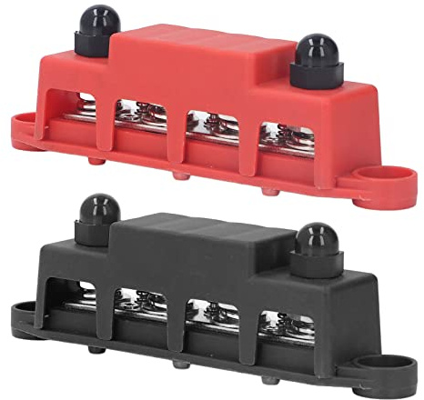 2Pcs M10 Bus Bar 4 Position Power Distribution Block 4 Terminal Studs Bus Bar Box Battery Junction Block for Automotive Marine RV Yacht DC48V 250A