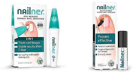 Nailner Fungal Nail Treatment Pen 4 ml - Extra Strong Anti Fungal Nail Treatment for Toenails & Fungal Nail Treatment Brush 5 ml - Treat & Prevent Fungal Nail Infection - 300 Applications - Clear