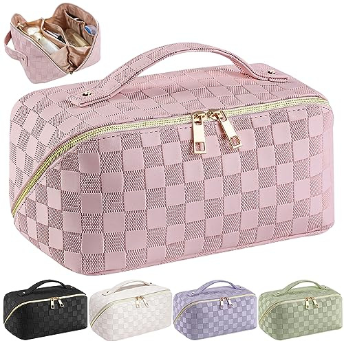 Bestash Reise Kosmetiktasche Damen mit Großem,Tragbare Reise Make Up Tasche,Wasserdichter Schminktasche kulturtasche mit Trennwand Tasche Organizer (Rosenpulver)