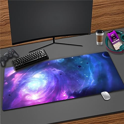 Gaming Mauspad Lila-Blau-Nebel, XXL Gaming Mauspads 27,5x15,7x0,12 Zoll Verlängertes Großes Mauspad Schreibtischauflage, rutschfeste Gummibasis Einfach Zu Reinigen für Gamer/Desktop/Büro/Zuhause